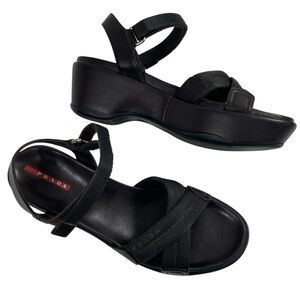 Prada‎ Black Crisscross Nylon Platform Sandal Sz EU 39 US 9 Chunky Y2K Vintage
